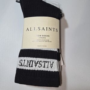 NWT Women's  All Saints Black, Gray and White Crew Socks